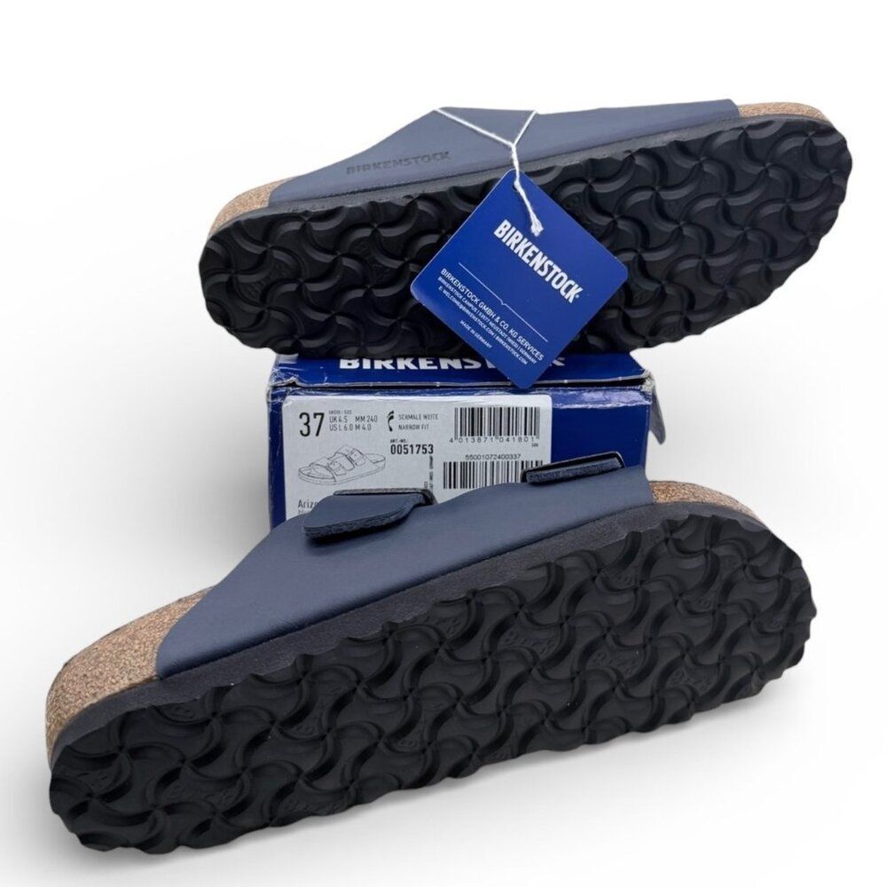 Birkenstock Arizona Navy Sandals EU 37 Two Strap Slide Slip-On Cork Footbed - Picture 9 of 12